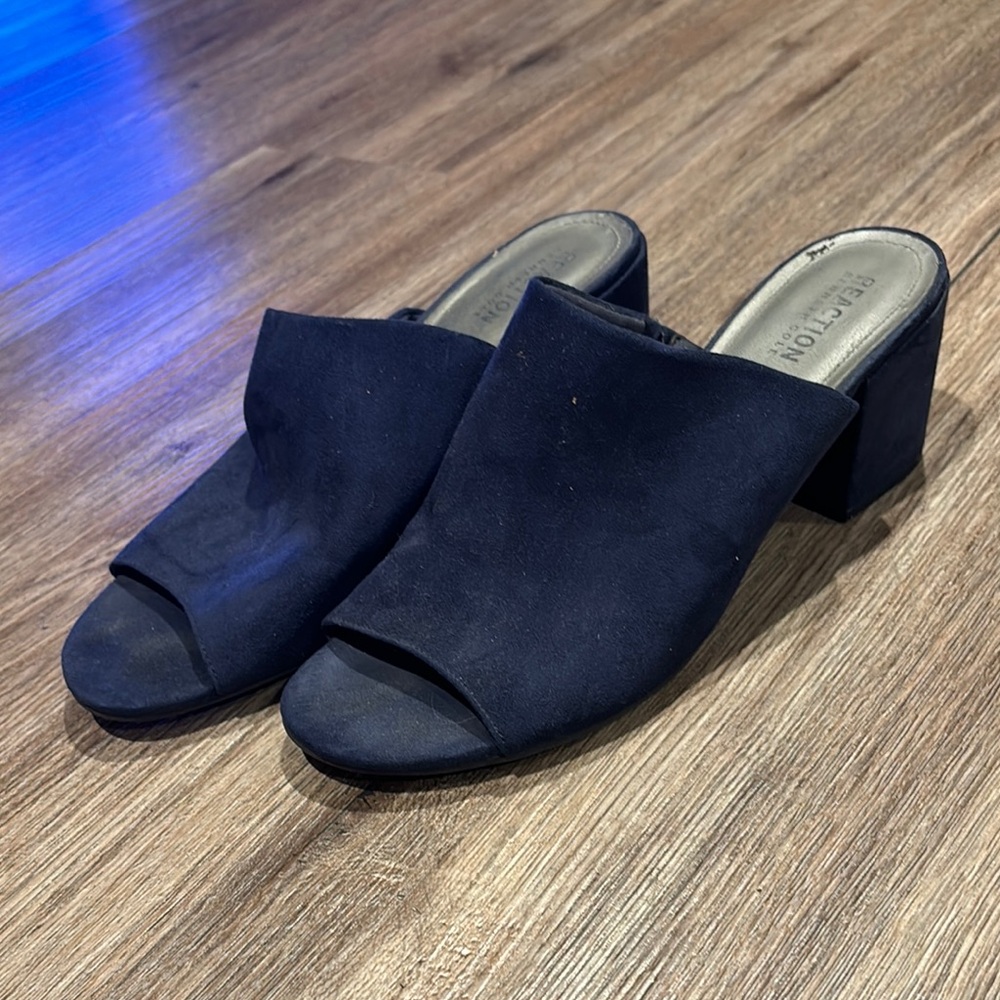 Suede Blue Mules with Block Heel